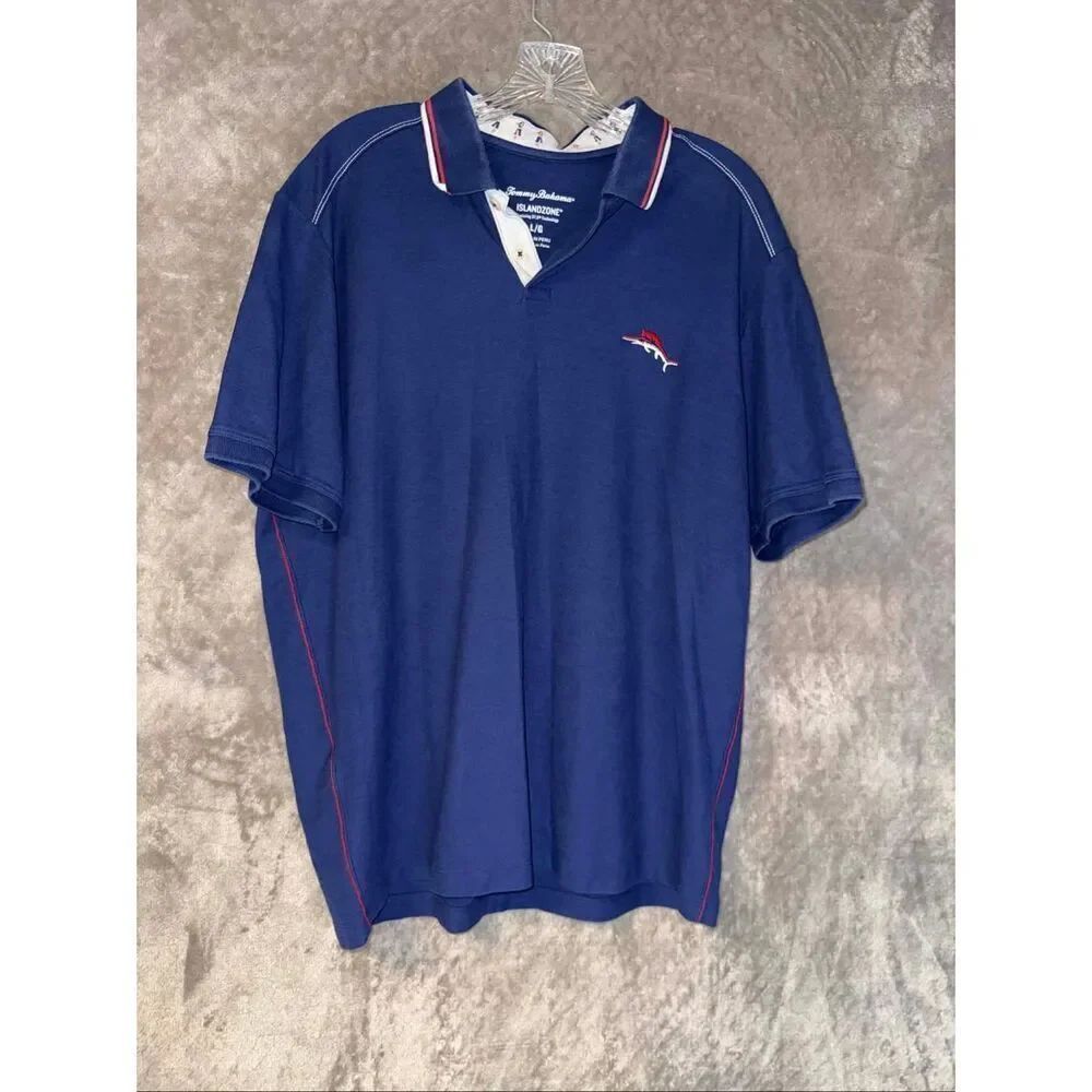 Tommy Bahama Islandzone Blue Knit Polo Hula Girls Large Pima Cotton #768